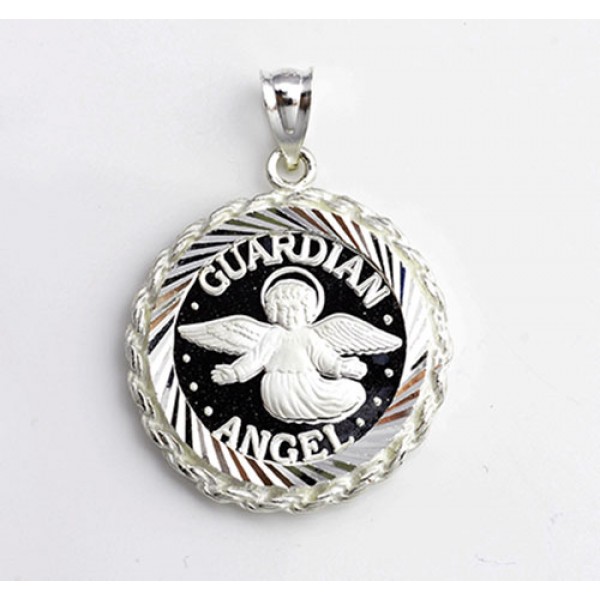 .999 PURE SILVER  Guardian Angel Coin (22mm) in S/S Diamond-Cut Rope Pendant